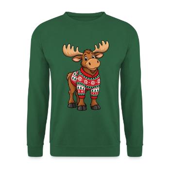 Weihnachtselch mit Pullover – Lustiger Comic Elch - Unisex Pullover - Grün - Vorne