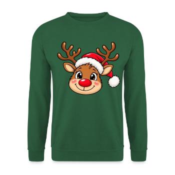 Niedlicher Weihnachtselch mit Weihnachtsmütze - Unisex Pullover - Grün - Vorne