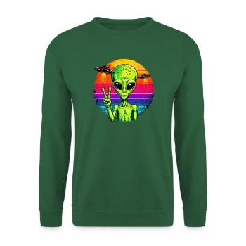 Psychedelisches Alien-Friedenszeichen - Unisex Pullover - Grün - Vorne