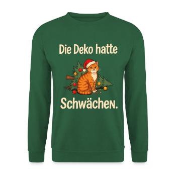 Katze Weihnachten Umgekippter Weihnachtsbaum Humor - Unisex Pullover - Grün - Vorne