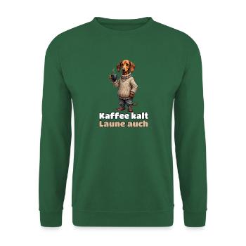 Kaffee kalt, Laune auch – Dackel im Gravur-Stil - Unisex Pullover - Grün - Vorne