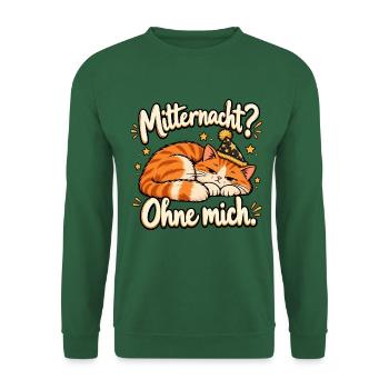 Silvesterkatze – Mitternacht? Ohne mich. - Unisex Pullover - Grün - Vorne