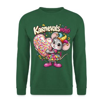 Süße Karnevalsmaus im bunten Kleid mit Herzballon - Unisex Pullover - Grün - Vorne