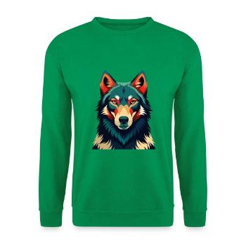Wolf Cartoon Figur Buntes Haustier Tier - Unisex Pullover - Kelly Green - Vorne