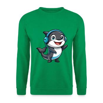 Orca Lustige Zeichentrickfigur Kopfhörer Musik - Unisex Pullover - Kelly Green - Vorne