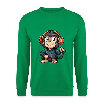 Chimpanzé drôle dessin animé personnage casque musique - Sweat-shirt Unisexe - vert - Devant