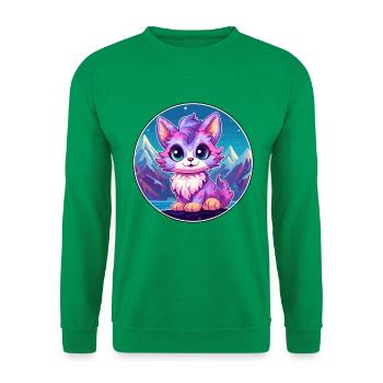 Pixie Cat Bunte Karikatur Aquarell Illustration - Unisex Pullover - Kelly Green - Vorne