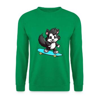 Lustiges Stinktier Kawaii Cartoon Haustier spielt Skateboard - Unisex Pullover - Kelly Green - Vorne