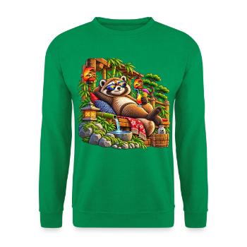 Tanuki im Zen Garten – Entspannung und Urlaub - Unisex Pullover - Kelly Green - Vorne