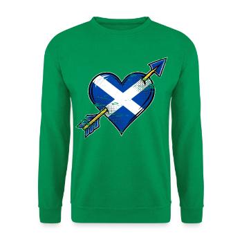 Schottland Flagge Herz mit Pfeil used look - Unisex Pullover - Kelly Green - Vorne