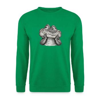 Schüchternes Krokodil mit einem schelmischen Lächeln – Zeichnung - Unisex Pullover - Kelly Green - Vorne
