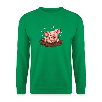 Glückliches Schweinchen Matschpfütze Doodle Shirt - Unisex Pullover - Kelly Green - Vorne