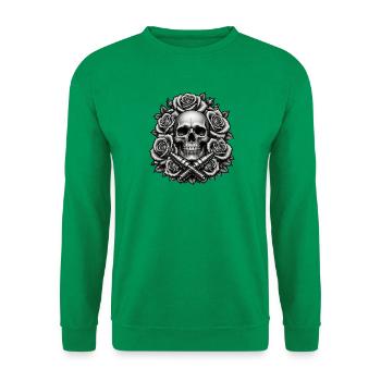 Totenkopf Rosen Zündkerzen Chicano Tattoo T-Shirt - Unisex Pullover - Kelly Green - Vorne