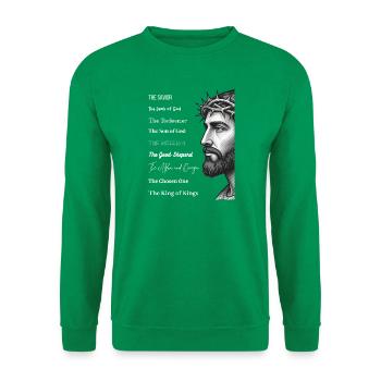 Jesus Porträt mit Dornenkrone und Titeln - Unisex Pullover - Kelly Green - Vorne
