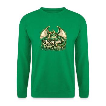 Kopf aus. Flügel locker. – Drache mit Spruch - Unisex Pullover - Kelly Green - Vorne