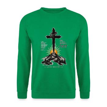 Kreuz über Berglandschaft Jesus - Unisex Pullover - Kelly Green - Vorne
