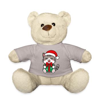 Kawaii-Katze mit Weihnachtsgeschenk - Teddy - Taupe - Vorne