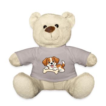 Süßer kleiner Hund mit Knochen – Comic Welpe - Teddy - Taupe - Vorne
