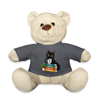 Nerdy Katze mit Kaffee und Büchern - Teddy - Anthrazit - Vorne