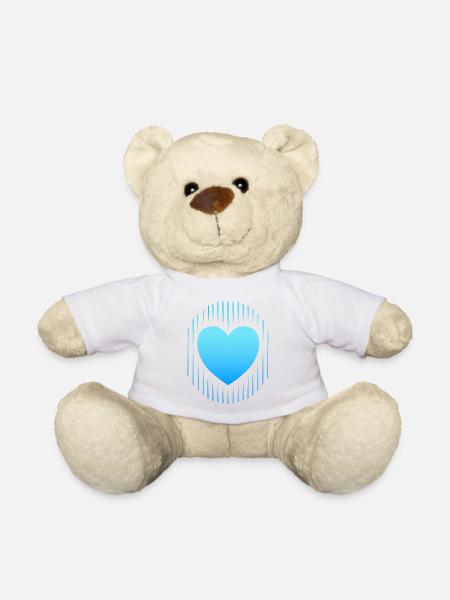 blaues Herz blaue Linien - Teddy - Weiß