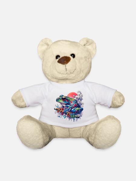 Bunter japanischer Frosch mit Sonnenuntergang - Teddy - Weiß