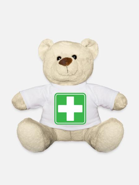 Icône vectorielle de panneaux de sécurité croisés médicales de premiers secours - Nounours - blanc