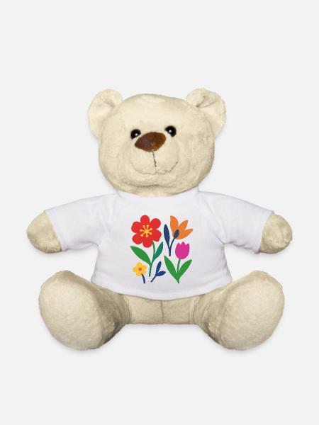 Pop Flowers – bunt & stilisiert - Teddy - Weiß
