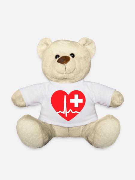 Ligne ECG du battement cardiaque Vecteur d’ondes d’impulsion médicale - Nounours - blanc