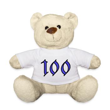 100. 100 YEARS. 100th ANNIVERSARY. BIRTHDAY 100 - Teddy Bear - white - Front