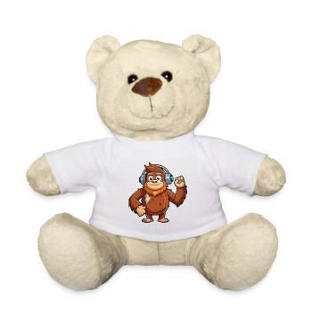 Big Foot Lustige Zeichentrickfigur Kopfhörer Musik - Teddy - Weiß - Vorne