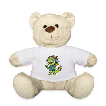 Leguan Lustige Zeichentrickfigur Kopfhörer Musik - Teddy - Weiß - Vorne