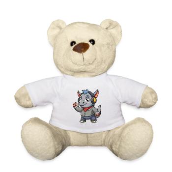 Rhino Lustige Zeichentrickfigur Kopfhörer Musik - Teddy - Weiß - Vorne