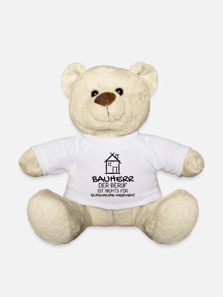 Bauherr Baumeister Hausbau Haus Witziges Geschenk - Teddy - Weiß