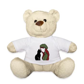 ragazza_rossa_con_basco_verde_con_gatto_nero - Teddy - Weiß - Vorne