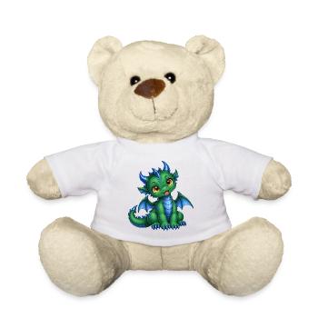 Süßes grünes Drachenbaby mit blauen Hörnern - Teddy - Weiß - Vorne