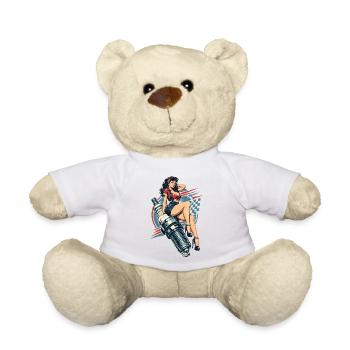 Vintage Hot Rod Pin-Up: Mechanikerin auf Zündkerze - Teddy - Weiß - Vorne