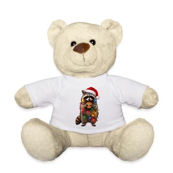 Süßer Weihnachtsmützen Waschbär mit Lichterkette - Teddy - Weiß - Vorne