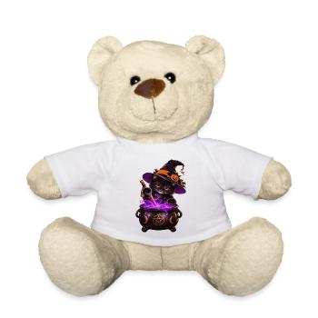 Süße Hexenkatze mit Zauberkessel – Halloween Katze - Teddy - Weiß - Vorne