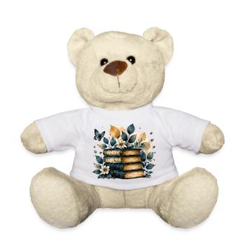 Bücherstapel in Blau und Gold – Aquarell Bücher - Teddy - Weiß - Vorne