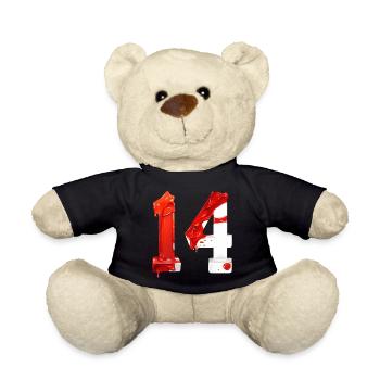 NR. 14 NUMMER 14 ROT WEIß 14. GEBURTSTAG - Teddy - Schwarz - Vorne