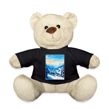 Saalbach Austria Vintage Travel Poster Souvenir - Teddy Bear - black - Front