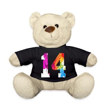 FARBIG NUMMER 14 BUNT 14. GEBURTSTAG - Teddy - Schwarz - Vorne