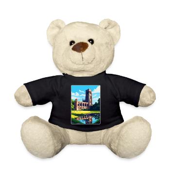 Fountains Abbey North Yorkshire Travel Poster WPA - Teddy Bear - black - Front