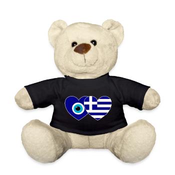 Greece Flag Lucky Charm Nazar Pearl - Teddy Bear - black - Front