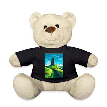 Glastonbury Tor Angleterre Royaume-Uni Affiche de voyage souvenir - Nounours - noir - Devant