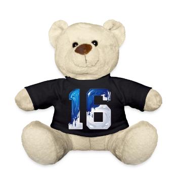 NO. 16 NUMBER 16 BLUE WHITE 16TH BIRTHDAY - Teddy Bear - black - Front