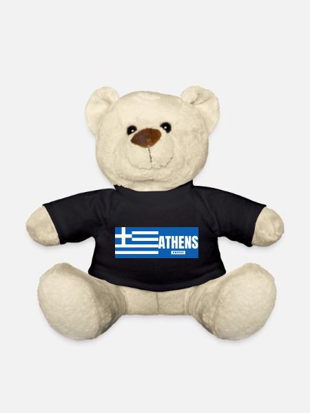 Athens City with Greek Flag - Teddy Bear - black