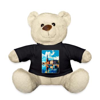 Helsingborg Sweden Vintage Travel Poster Souvenir - Teddy Bear - black - Front