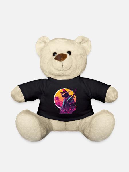 Cat Samurai 80er Vintage Stil - Teddy - Schwarz