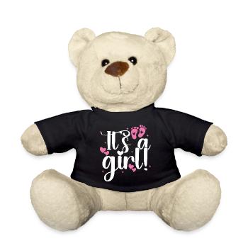 Es ist ein Mädchen, Baby, Ankündigung Fußabdrücke, Herz - Teddy - Schwarz - Vorne